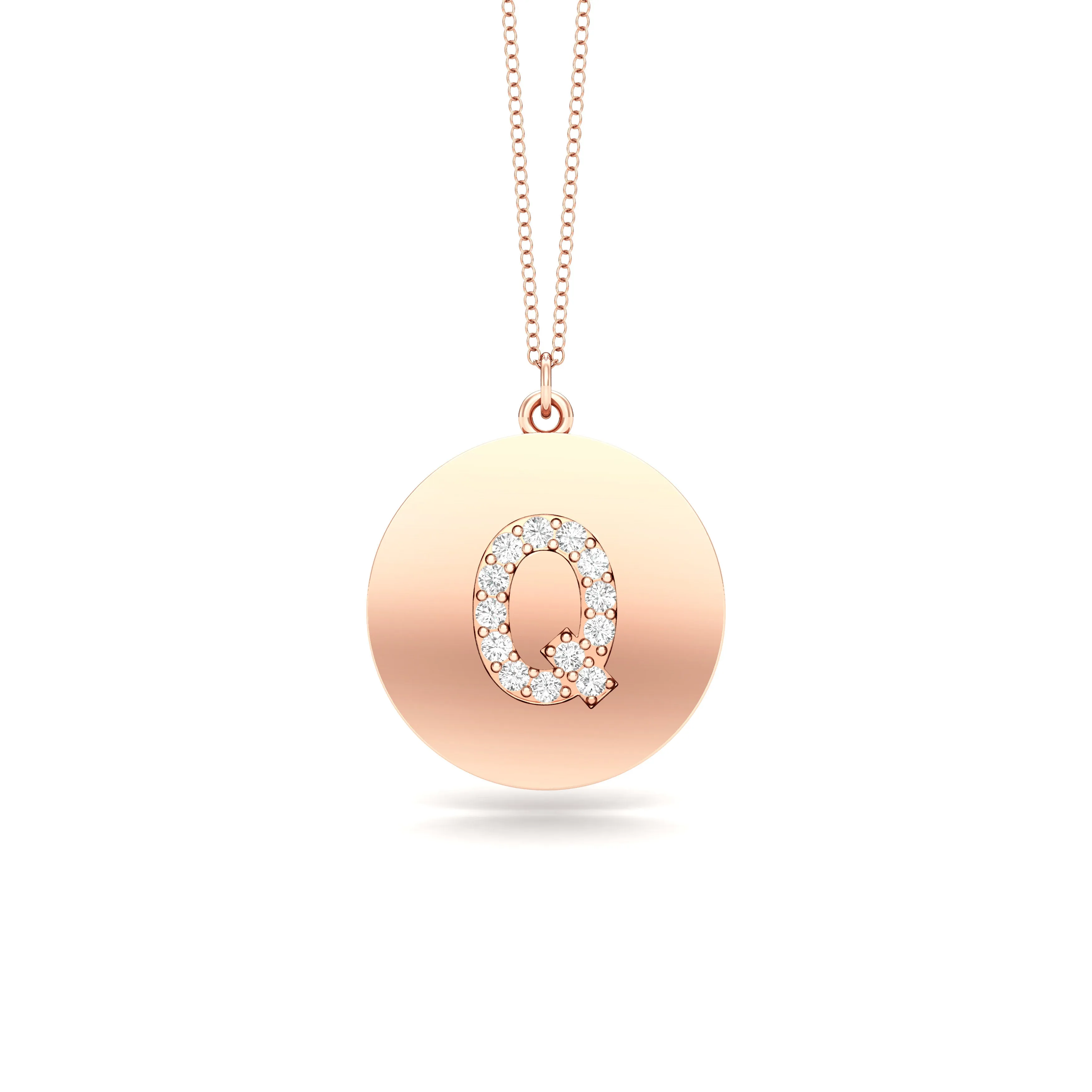 0.07Ct Diamond A-Z Alphabet Initial Pendant, 18" Gold Chain in 14K Gold