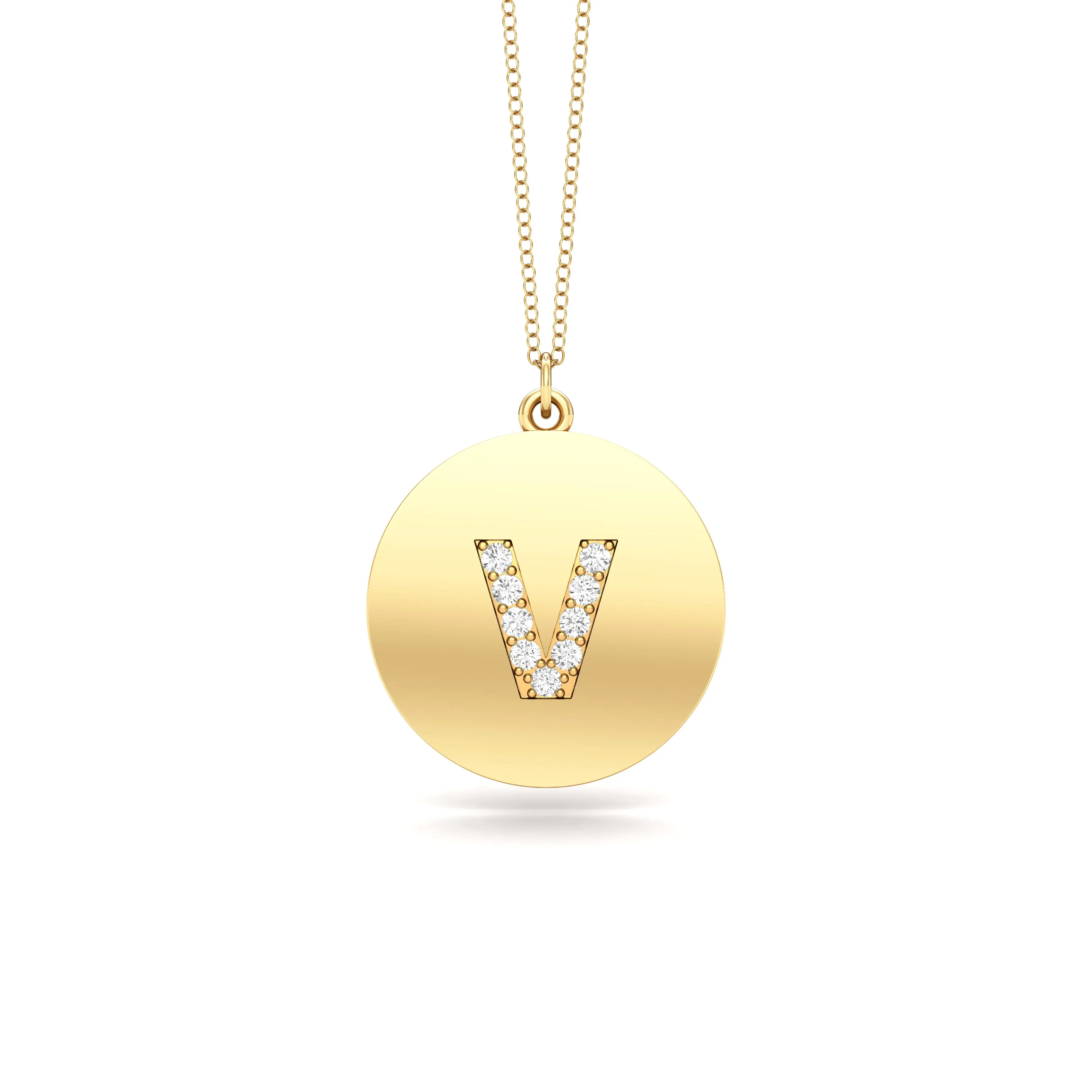 0.07Ct Diamond A-Z Alphabet Initial Pendant, 18" Gold Chain in 14K Gold