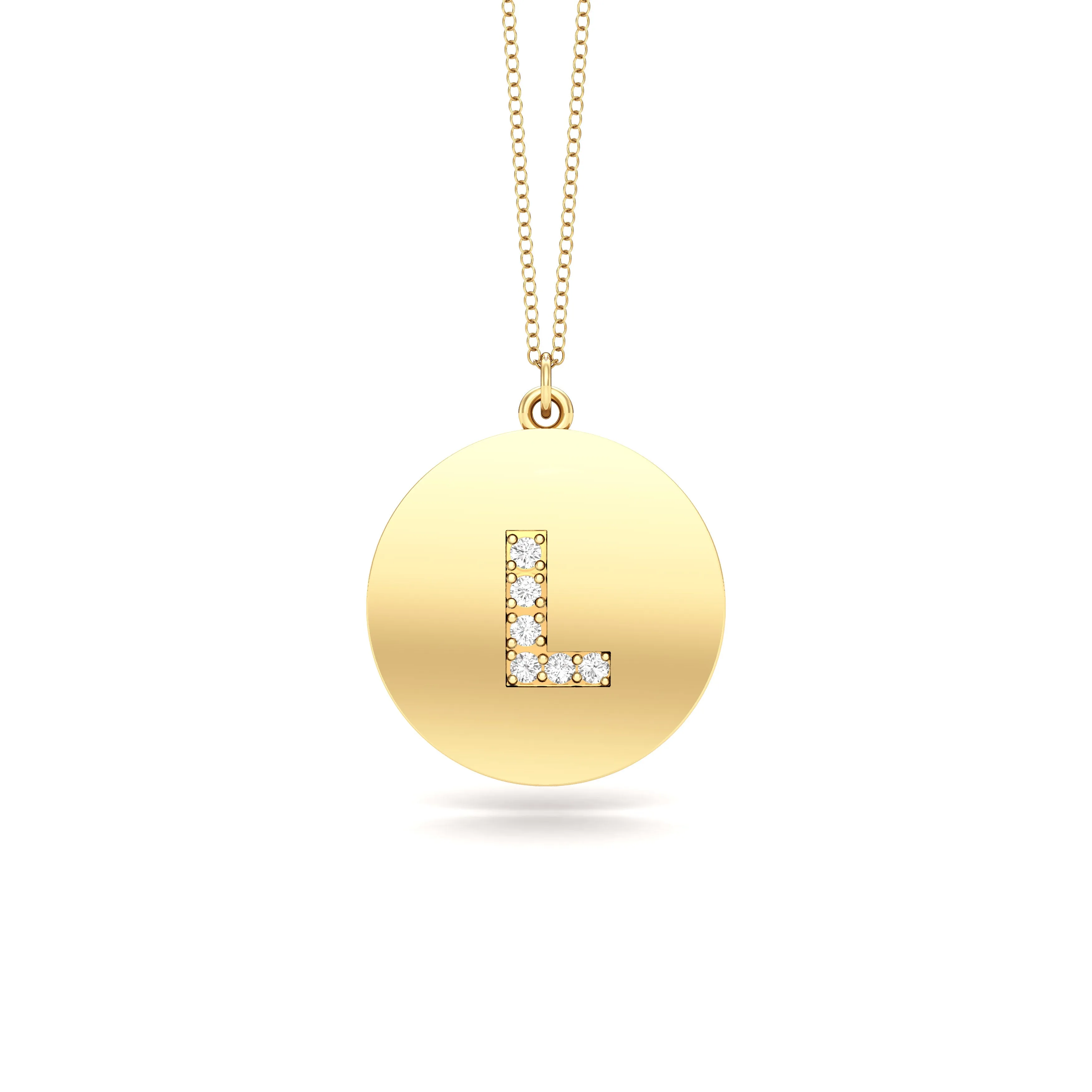 0.07Ct Diamond A-Z Alphabet Initial Pendant, 18" Gold Chain in 14K Gold
