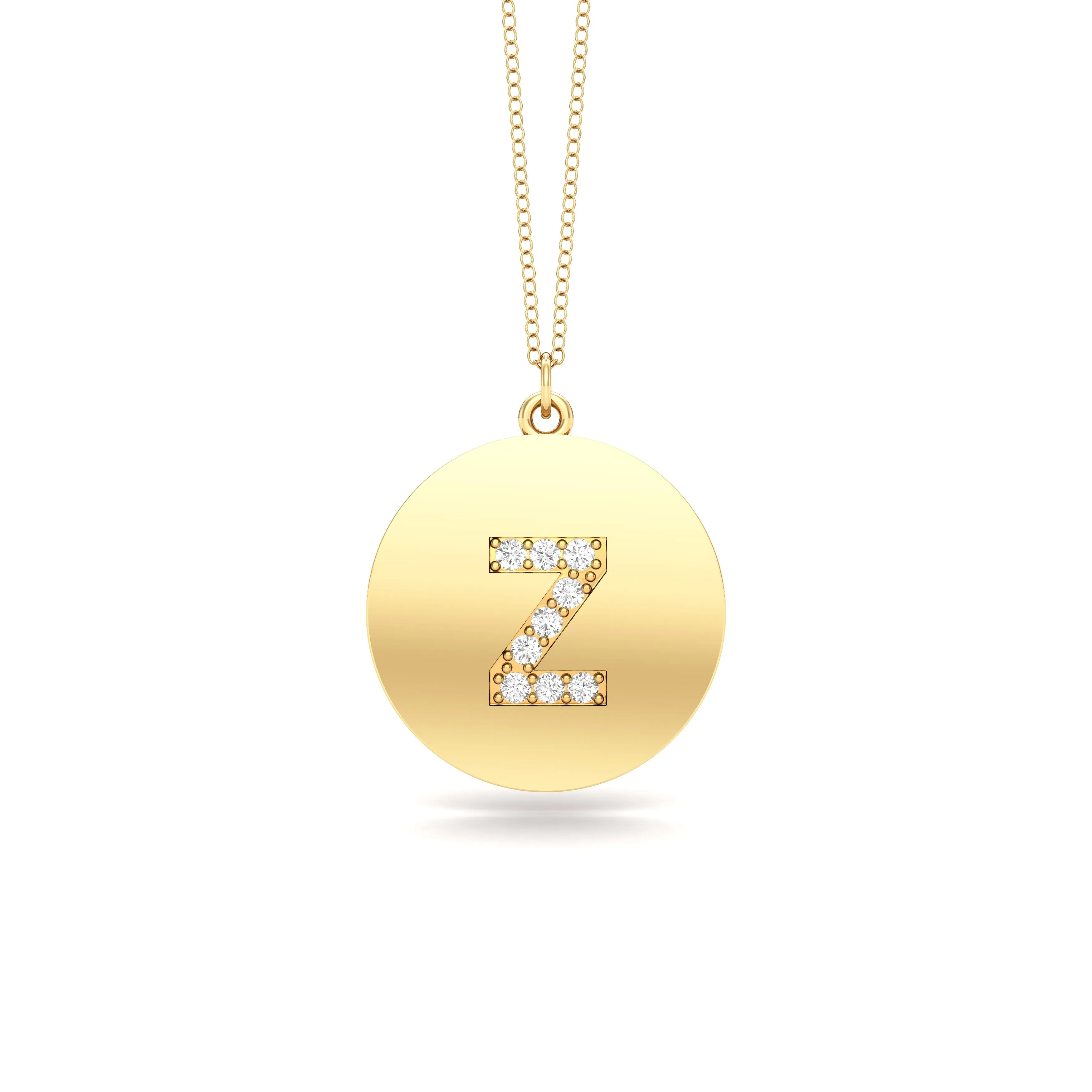 0.07Ct Diamond A-Z Alphabet Initial Pendant, 18" Gold Chain in 14K Gold