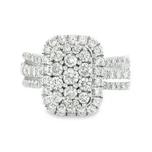 1.00TDW Diamond Engagement Ring in 10K White Gold with Emerald Face