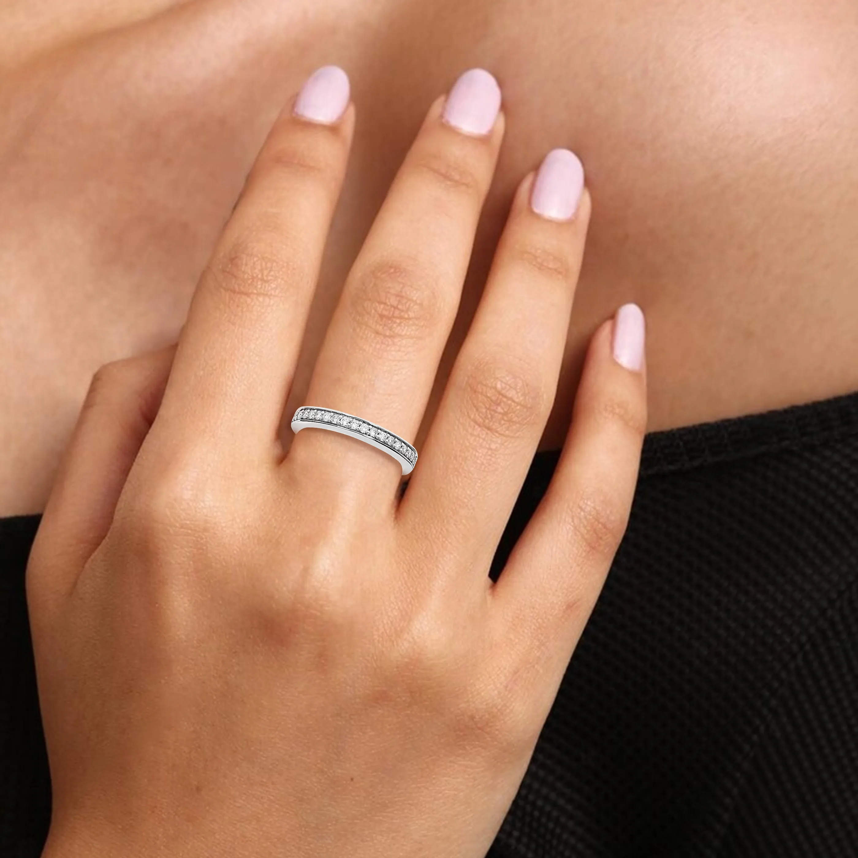 1/3 cttw Lab Grown Diamond Halo Wedding Band in Sterling Silver