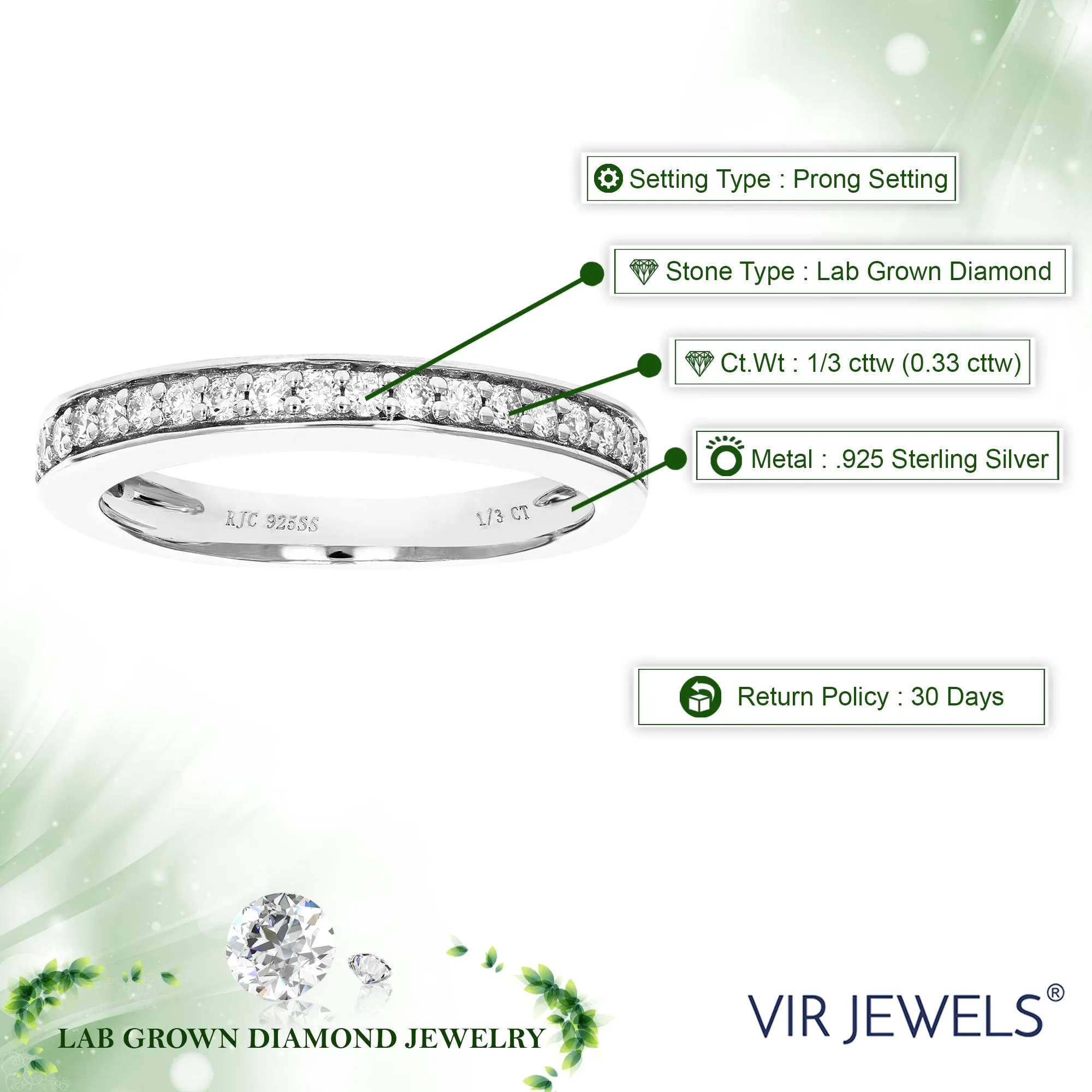 1/3 cttw Lab Grown Diamond Halo Wedding Band in Sterling Silver