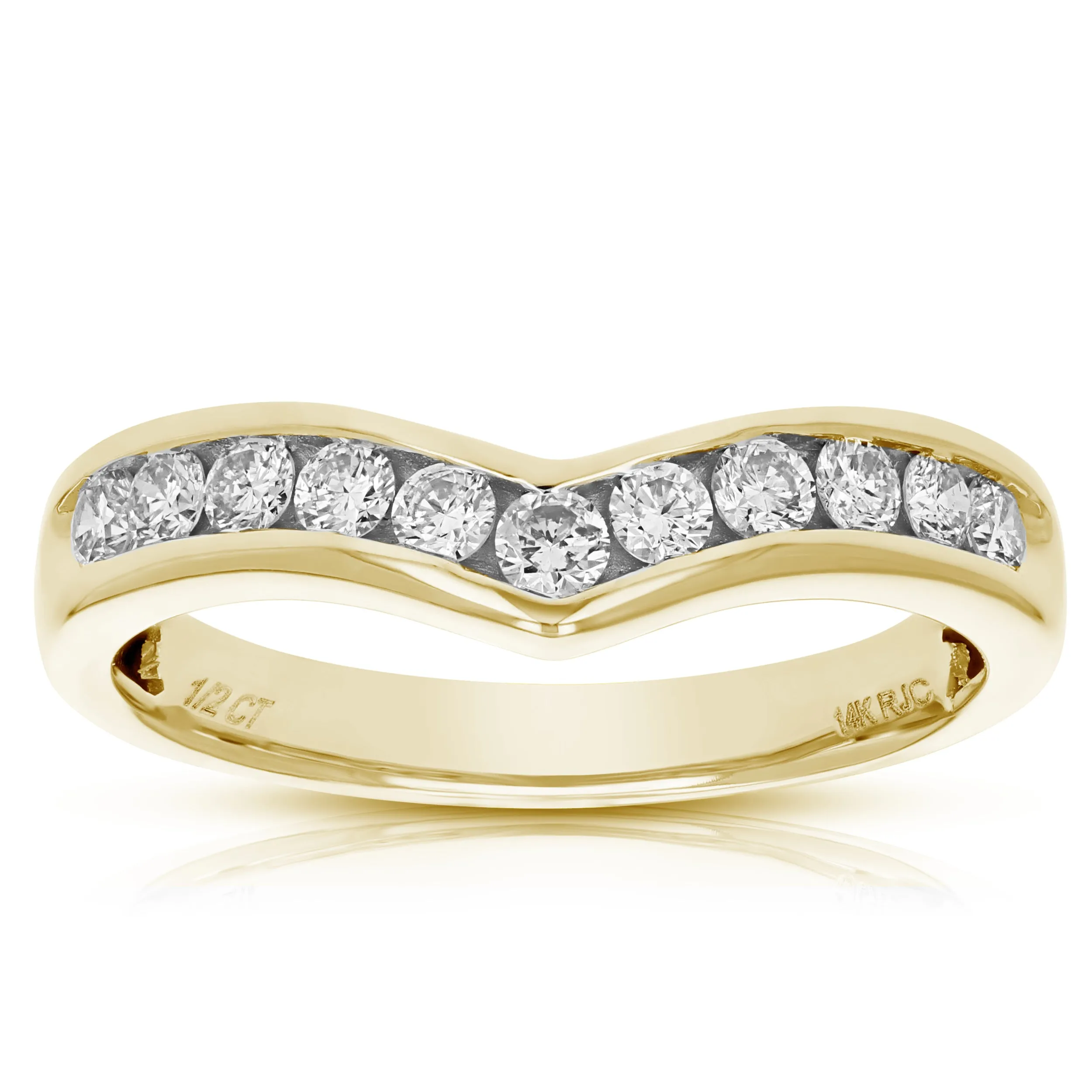 1/4 cttw to 1/2 cttw V-Shape Diamond Wedding Ring in 14k Gold
