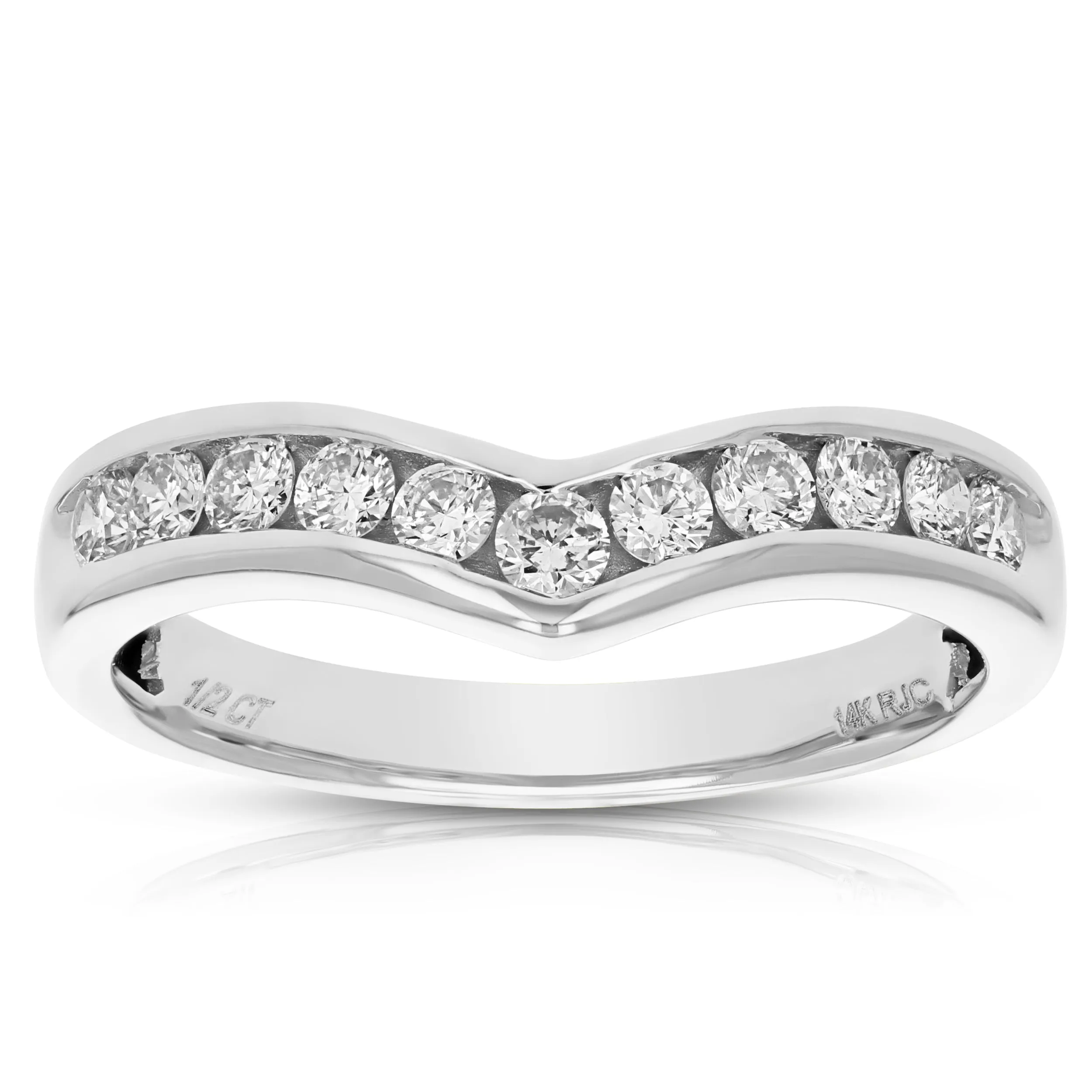 1/4 cttw to 1/2 cttw V-Shape Diamond Wedding Ring in 14k Gold