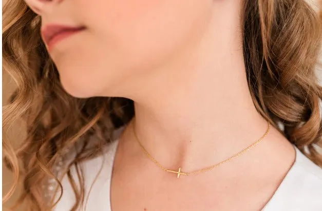 14K Gold-Plated Horizontal Cross Necklace