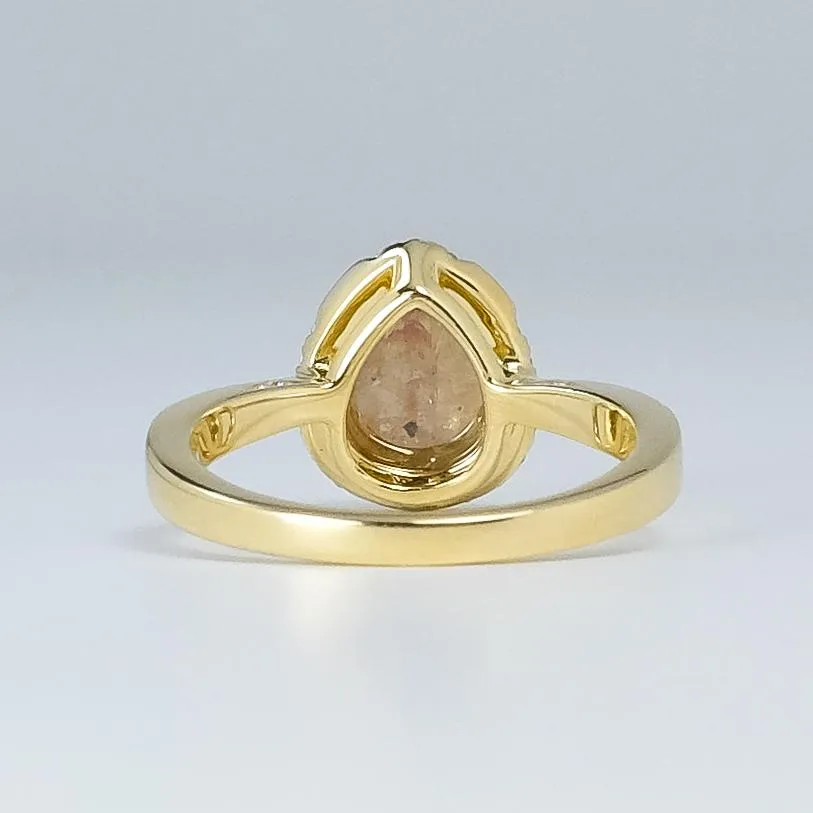 14K Yellow Gold 1.40ct Pear Shape Rose-Cut Amber Diamond Halo Statement Ring