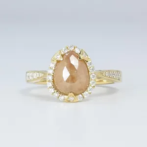 14K Yellow Gold 1.40ct Pear Shape Rose-Cut Amber Diamond Halo Statement Ring