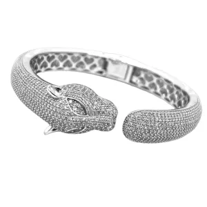 14K Yellow Gold Plated Round Cut Cz Panther Bracelet Men's Shiny Leopard Bangle