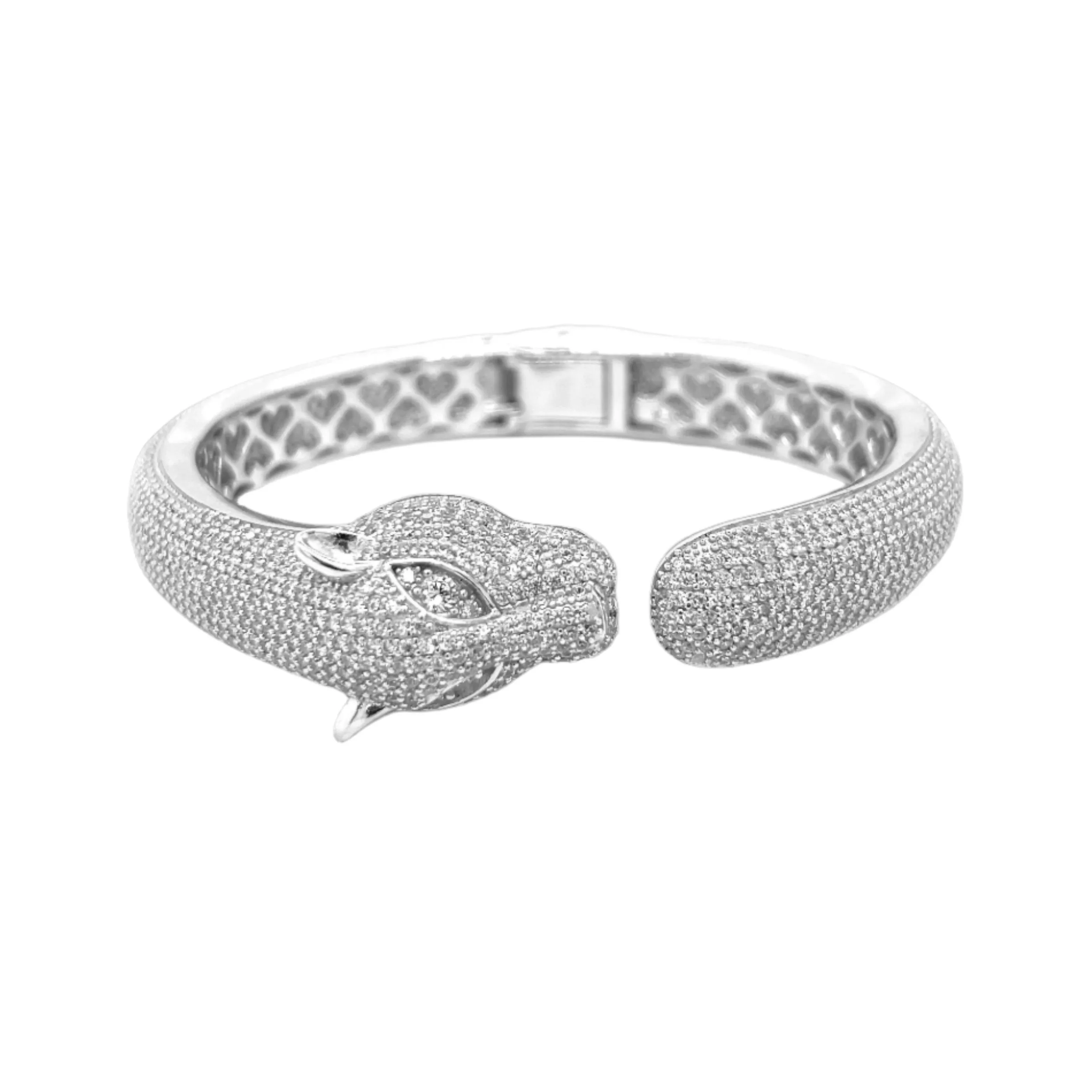 14K Yellow Gold Plated Round Cut Cz Panther Bracelet Men's Shiny Leopard Bangle