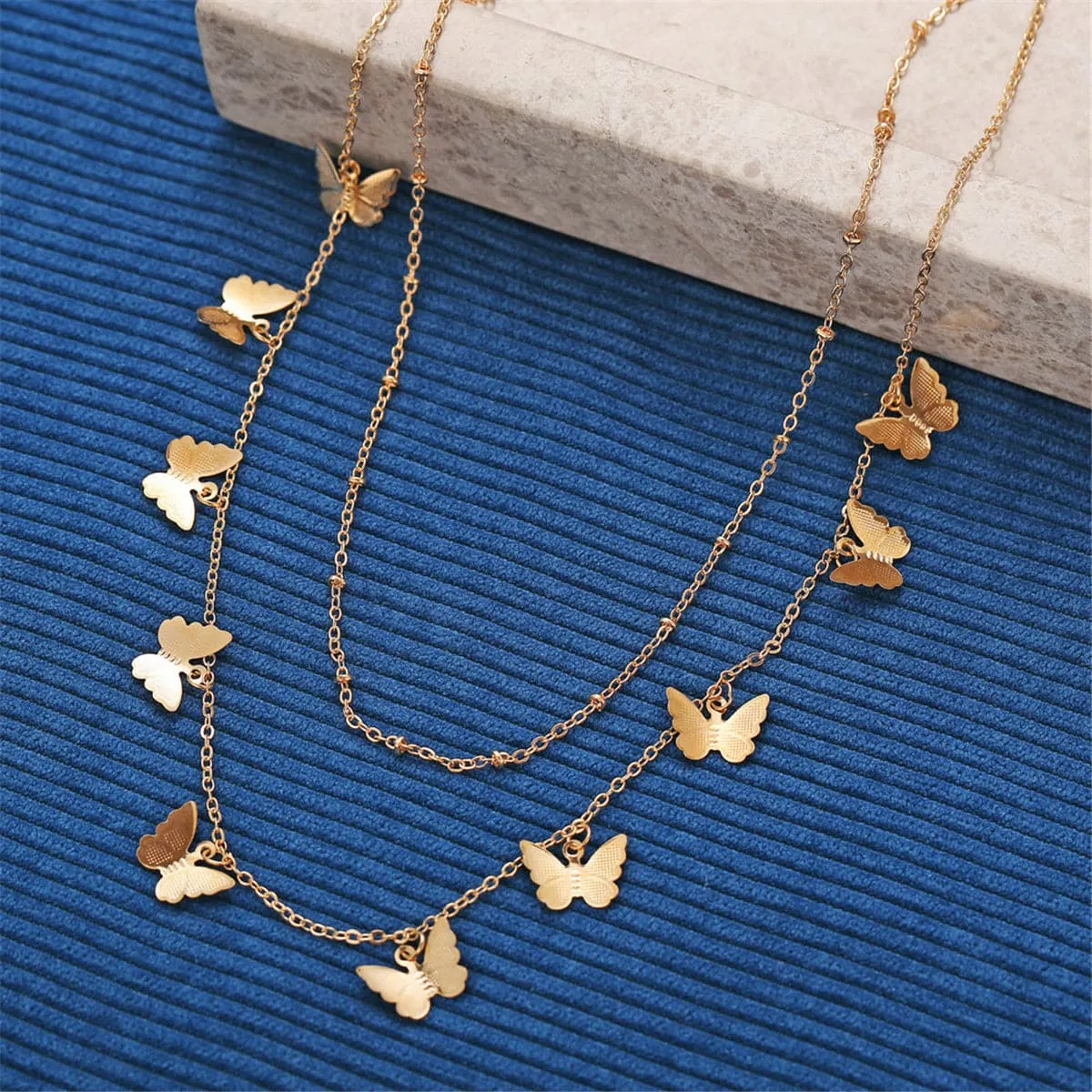 18K Gold-Plated Butterfly Station Layered Necklace