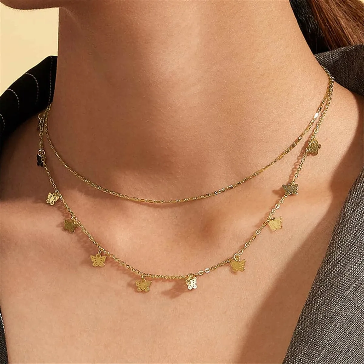 18K Gold-Plated Butterfly Station Layered Necklace