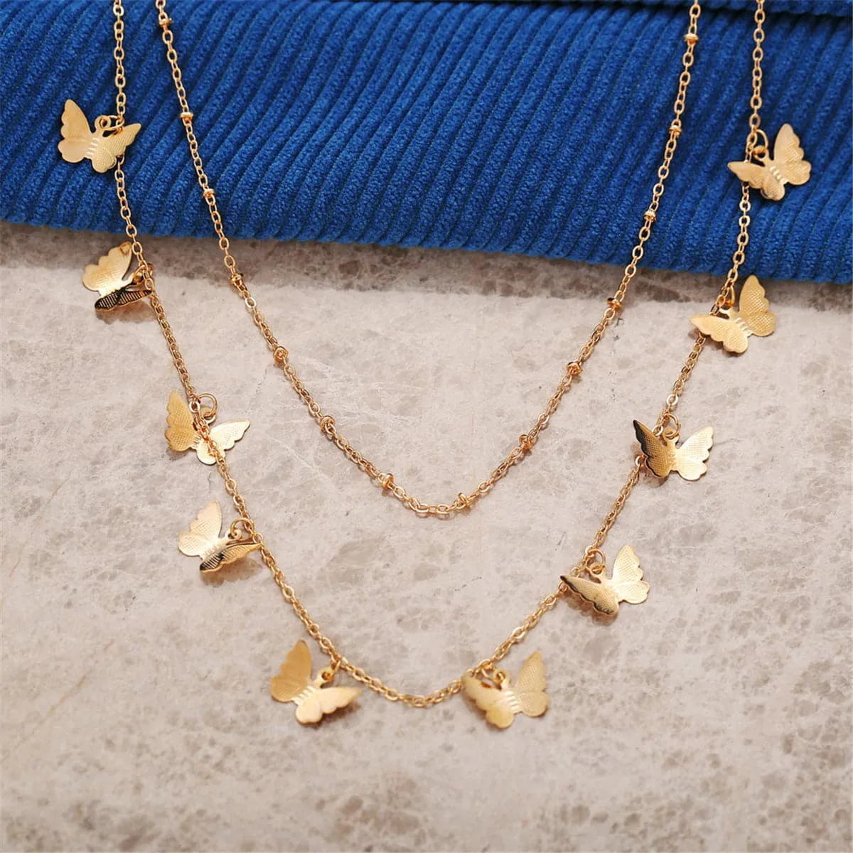 18K Gold-Plated Butterfly Station Layered Necklace