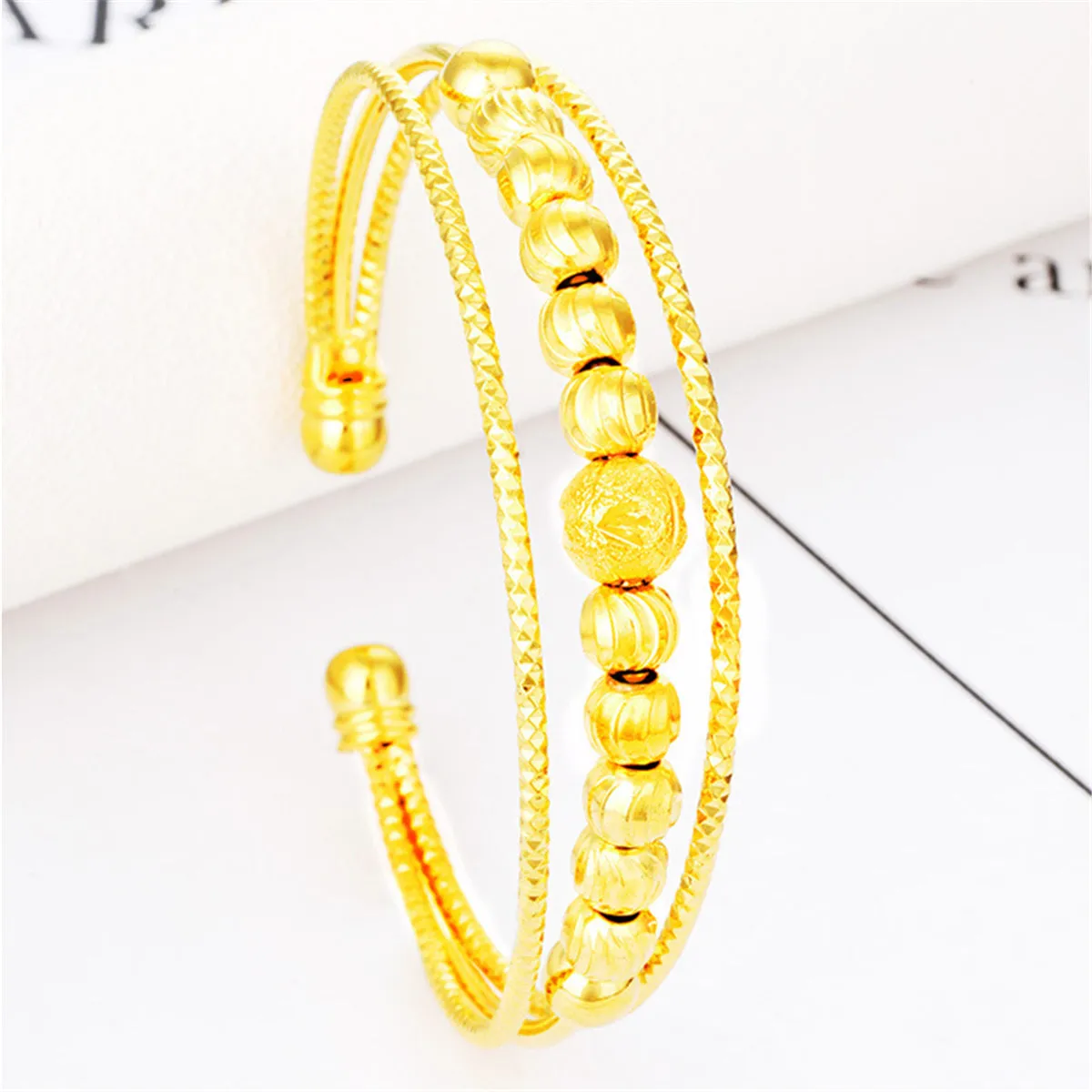 18K Gold-Plated Filigree Beaded Cuff