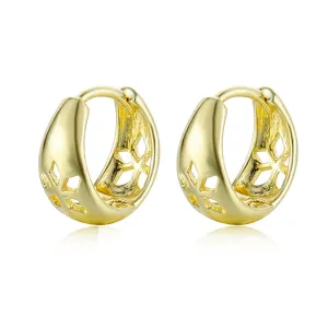 18K Gold-Plated Openwork Floral Circle Huggie Earrings