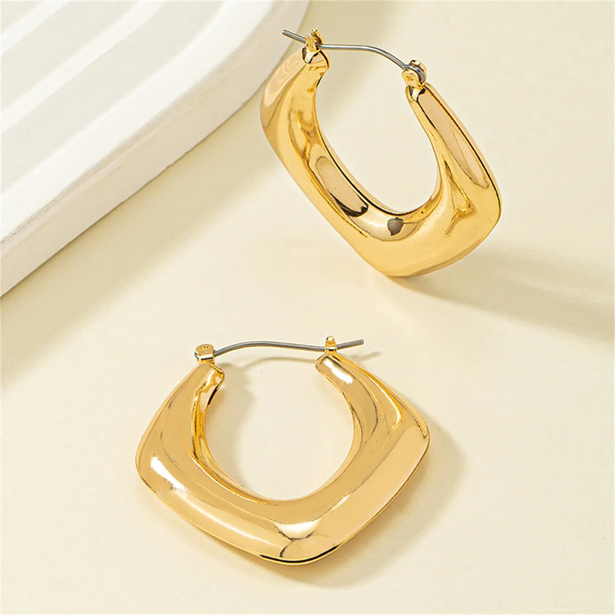 18K Gold-Plated Rhombus Hoop Earrings