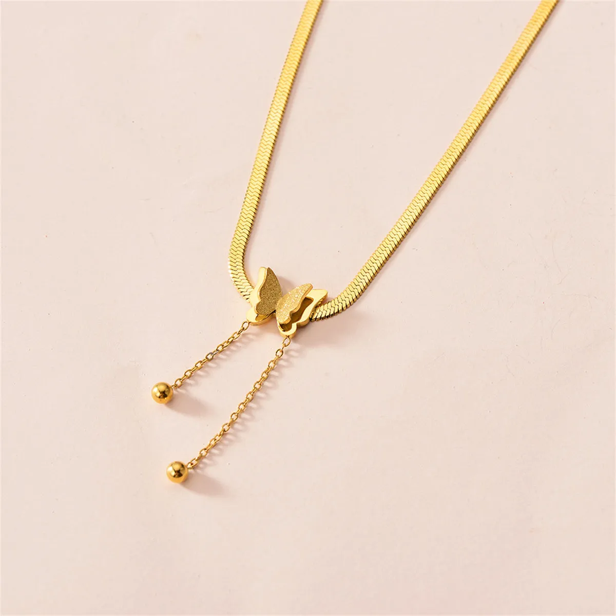 18K Gold-Plated Snake-Chain Butterfly Tassel Pendant Necklace