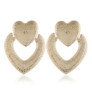 18K Gold-Plated Textured Open-Heart Drop Earrings