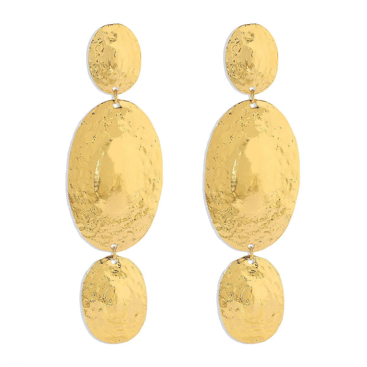 18K Gold-Plated Textured Oval Drop Earrings