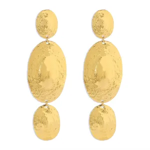 18K Gold-Plated Textured Oval Drop Earrings
