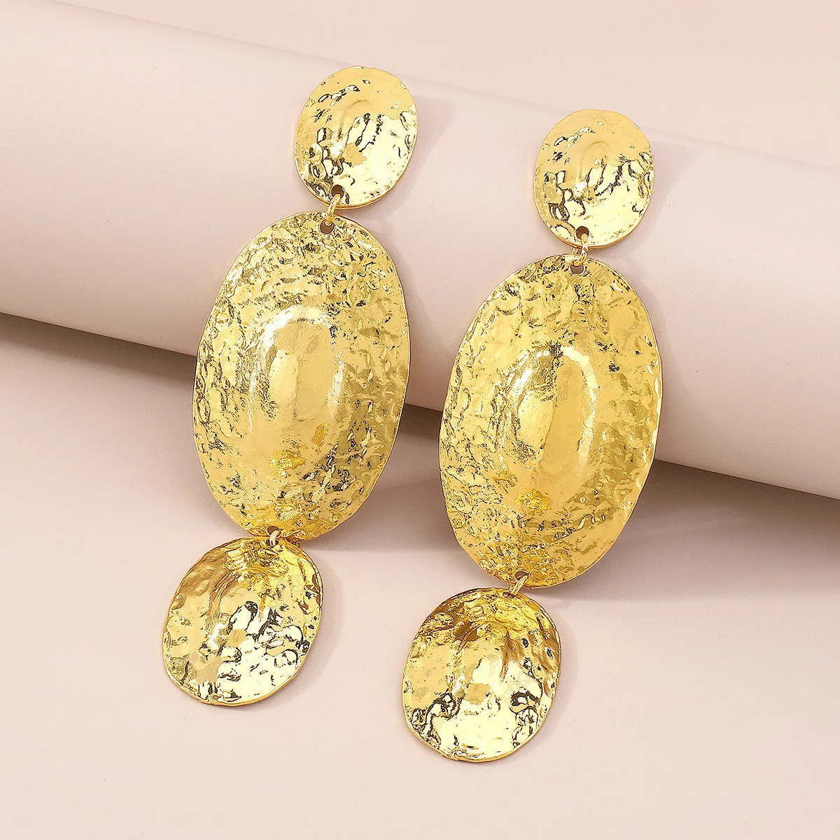 18K Gold-Plated Textured Oval Drop Earrings