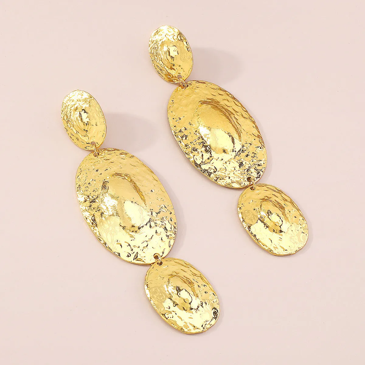 18K Gold-Plated Textured Oval Drop Earrings