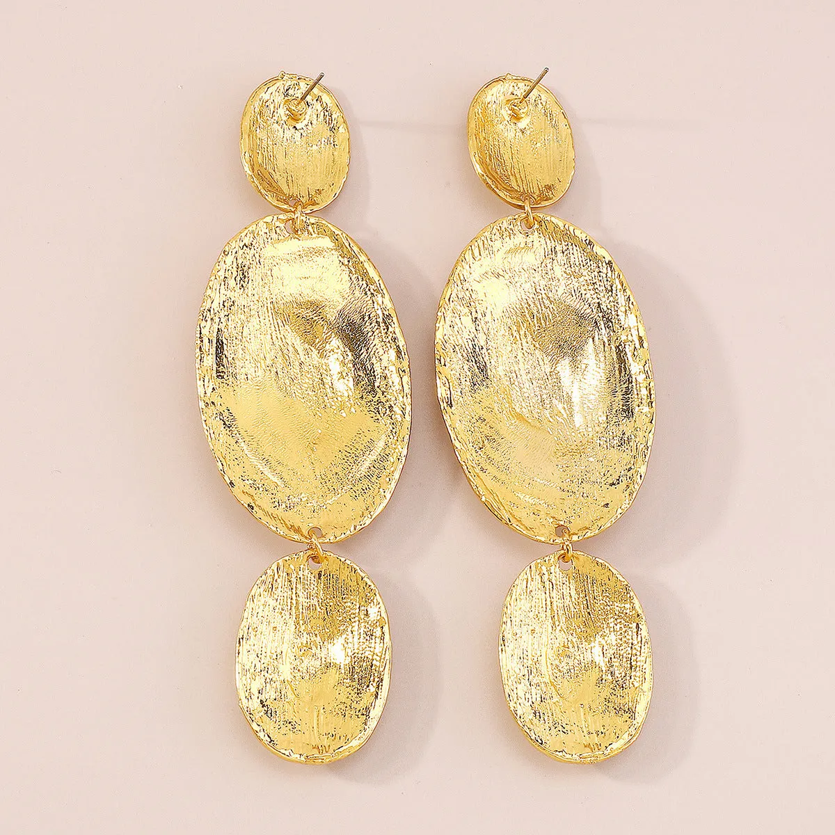 18K Gold-Plated Textured Oval Drop Earrings