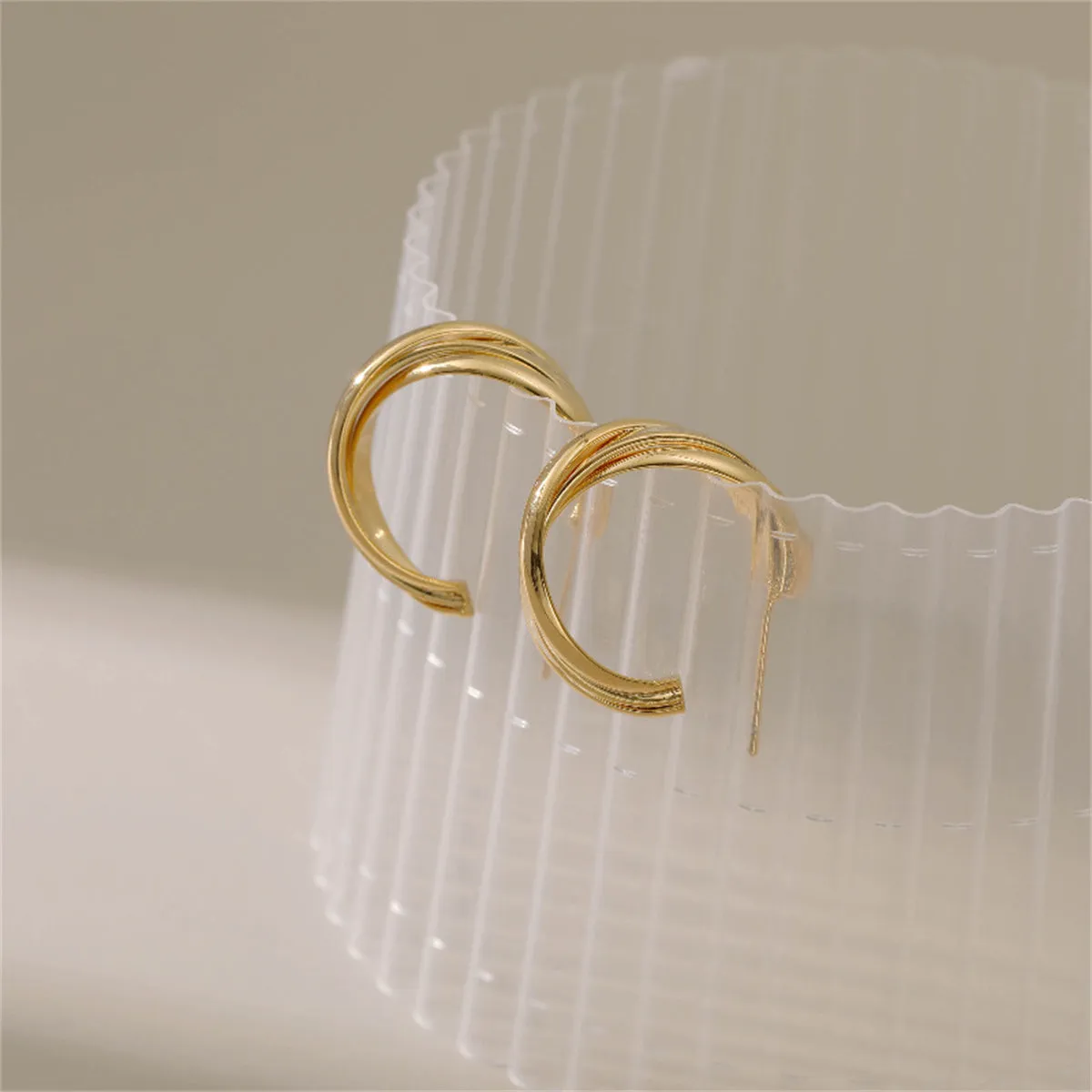 18K Gold-Plated Twisted Layered Huggie Earrings