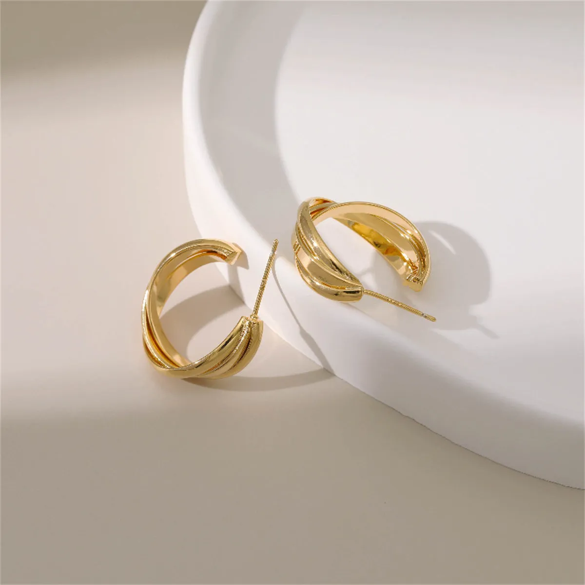 18K Gold-Plated Twisted Layered Huggie Earrings