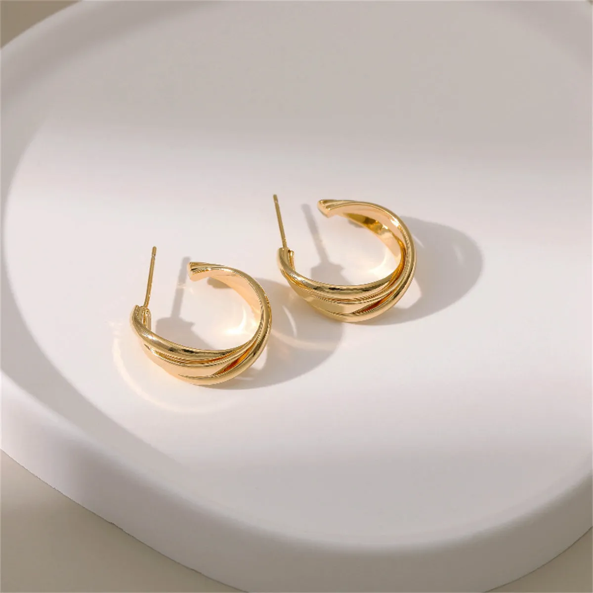 18K Gold-Plated Twisted Layered Huggie Earrings