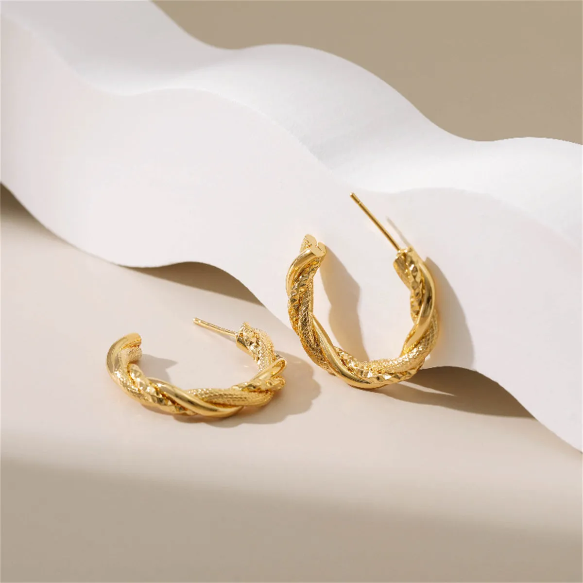 18K Gold-Plated Woven Twine Huggie Earrings