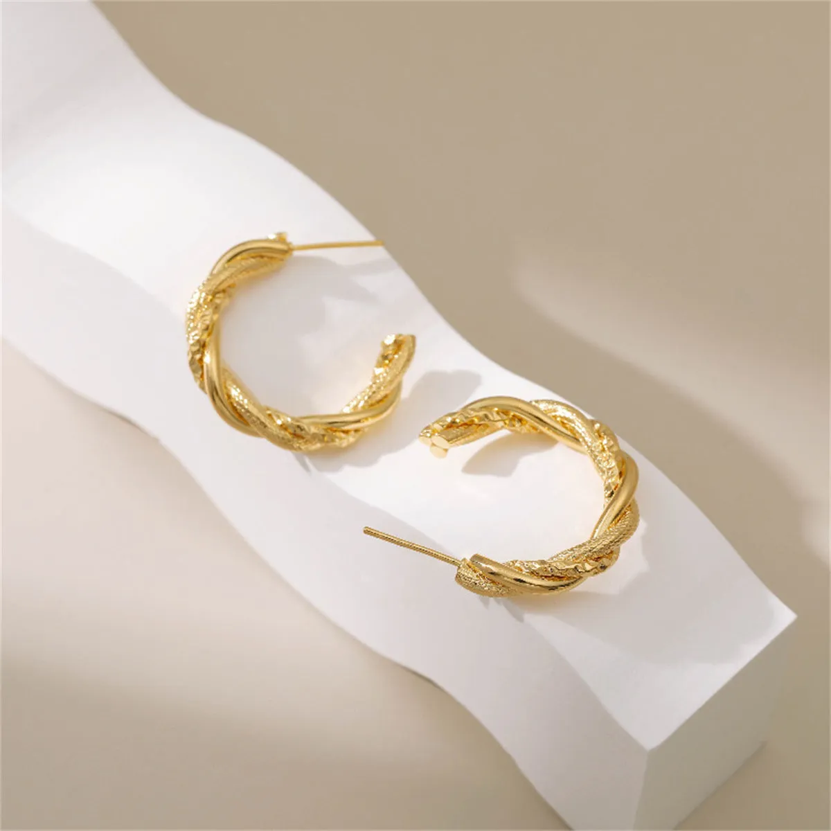 18K Gold-Plated Woven Twine Huggie Earrings