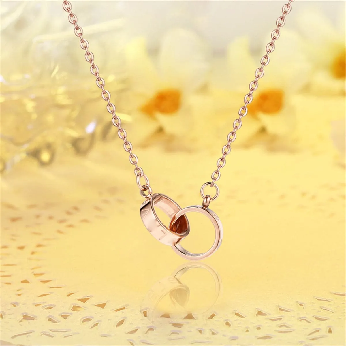18K Rose Gold-Plated Crossing Ring Pendant Necklace