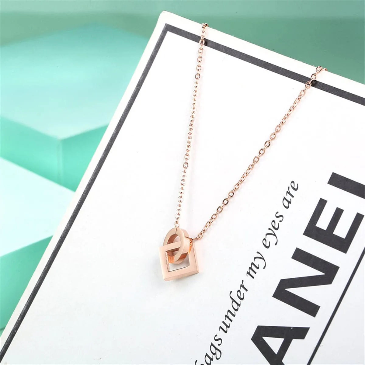 18K Rose Gold-Plated Open Square & Circle Pendant Necklace
