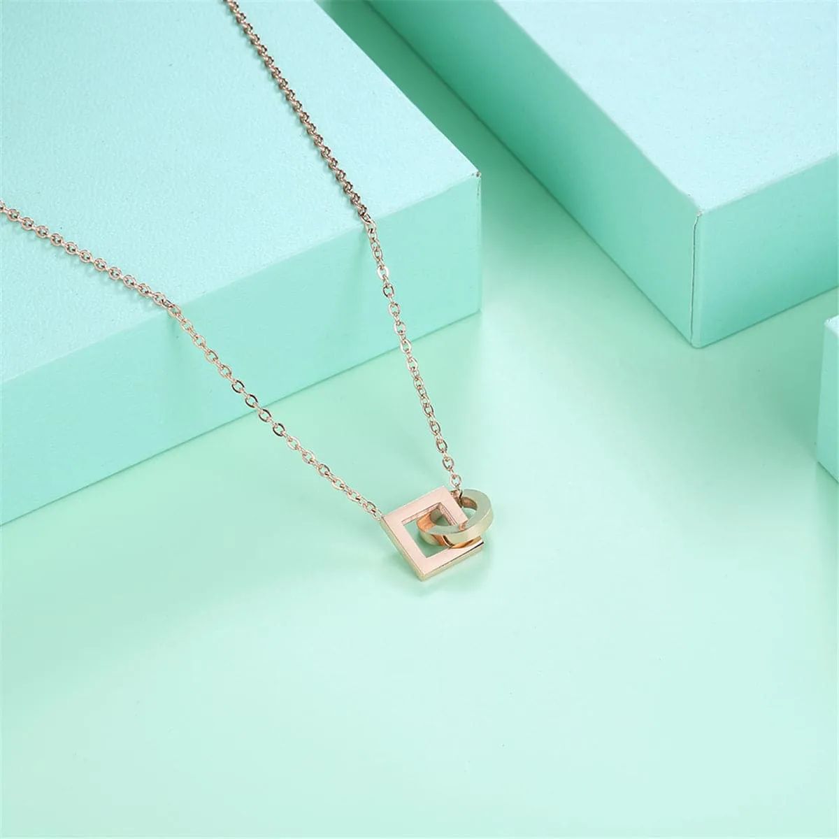 18K Rose Gold-Plated Open Square & Circle Pendant Necklace