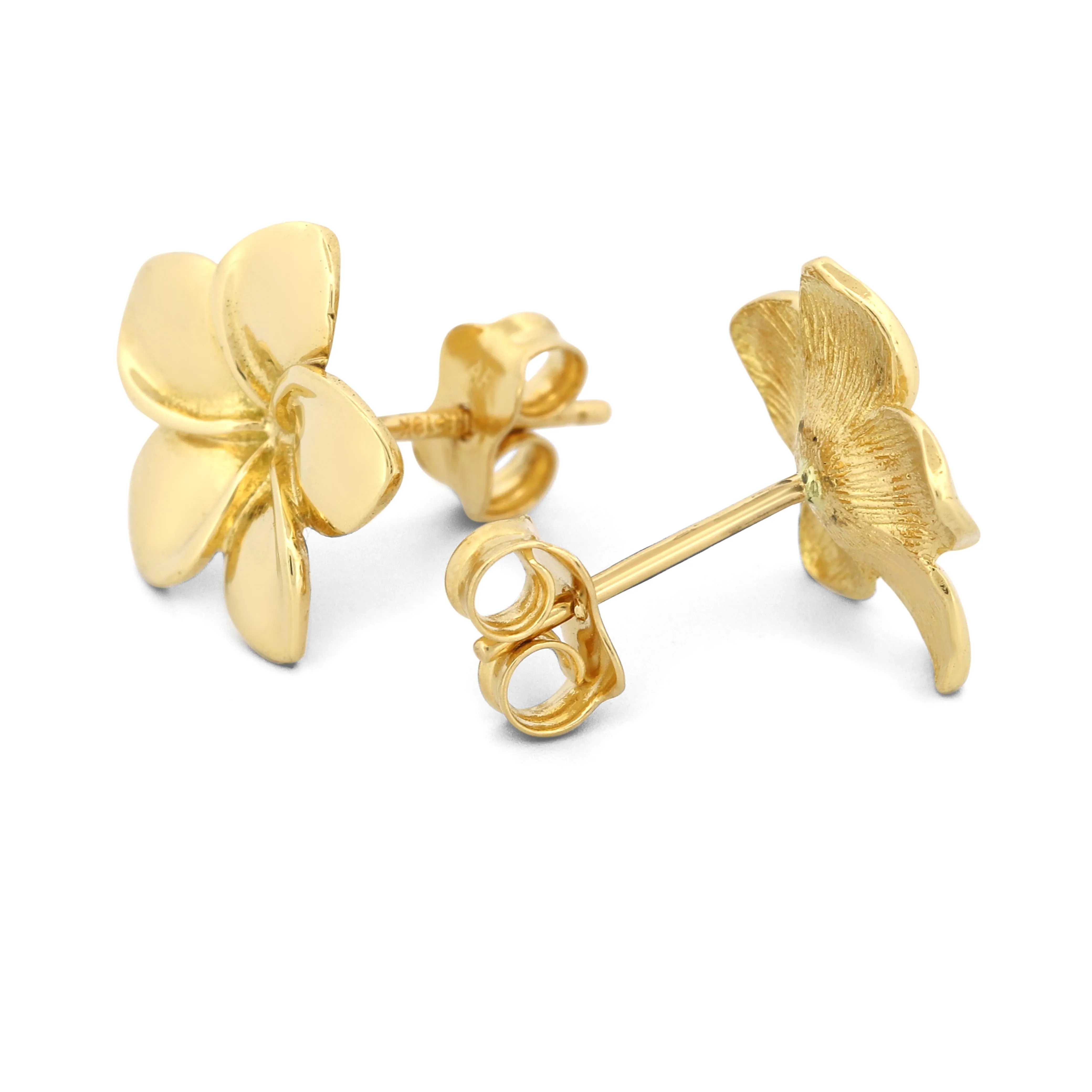 18k Yellow Gold Five-Petal Flower Statement Stud Earrings New