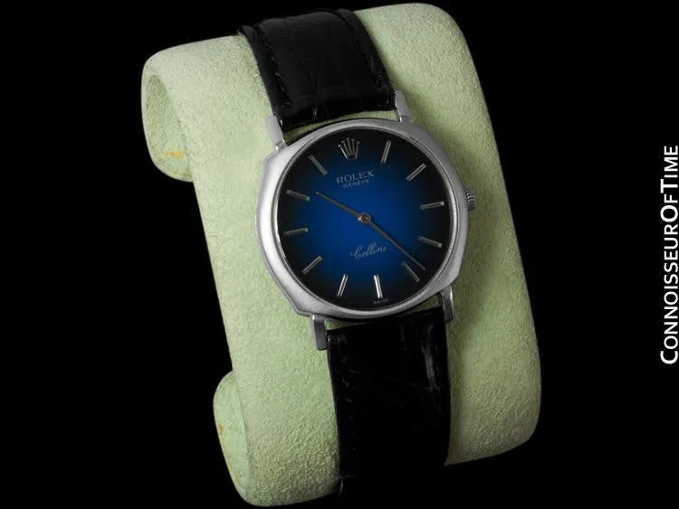 1970's Rolex Cellini Mens Midsize Vintage Handwound Watch - 18K White Gold Gold