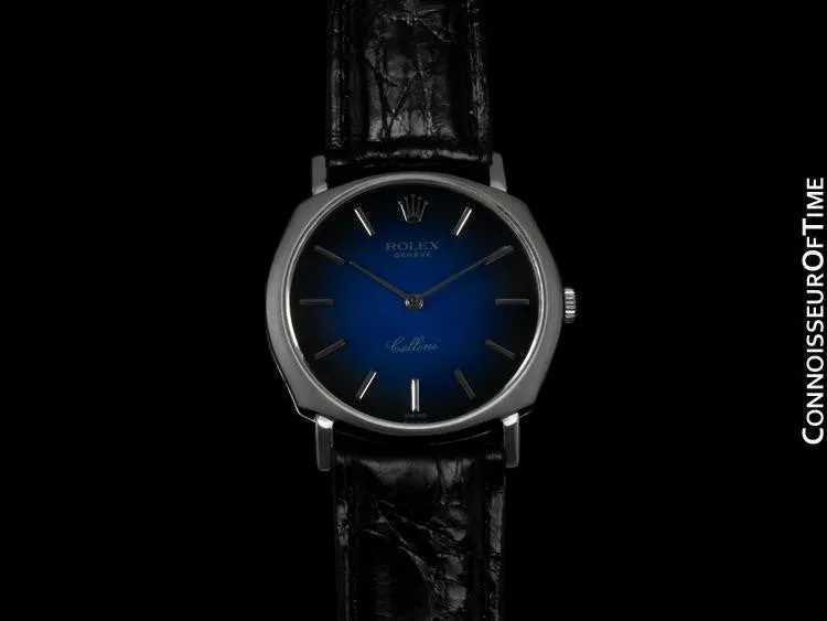 1970's Rolex Cellini Mens Midsize Vintage Handwound Watch - 18K White Gold Gold