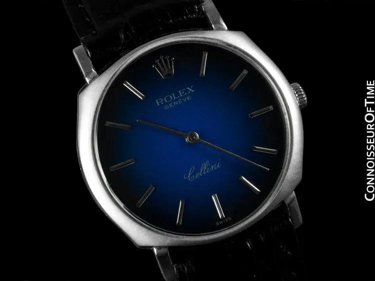 1970's Rolex Cellini Mens Midsize Vintage Handwound Watch - 18K White Gold Gold