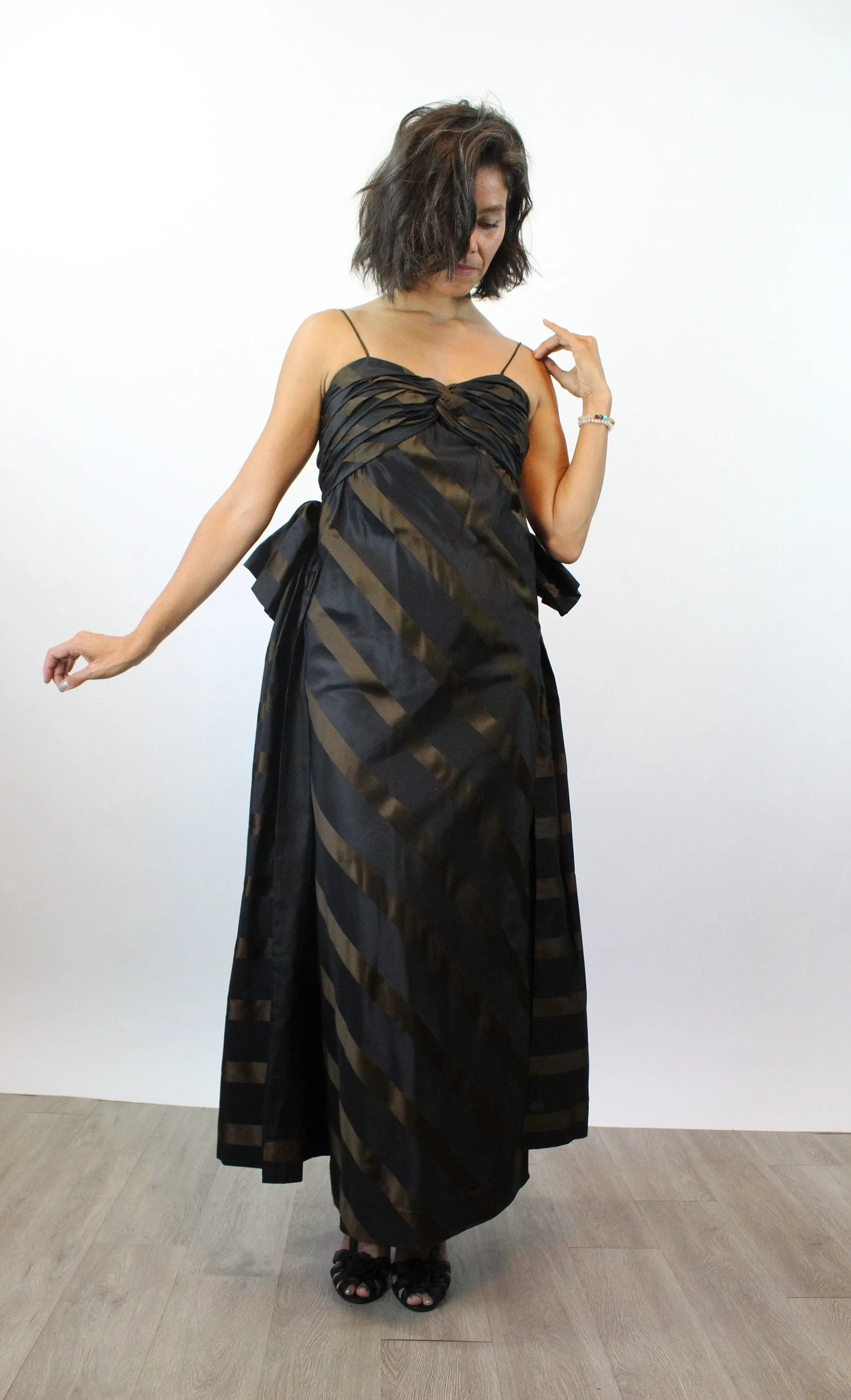 1980s TRACY MILLS striped silk gown xs | new fall