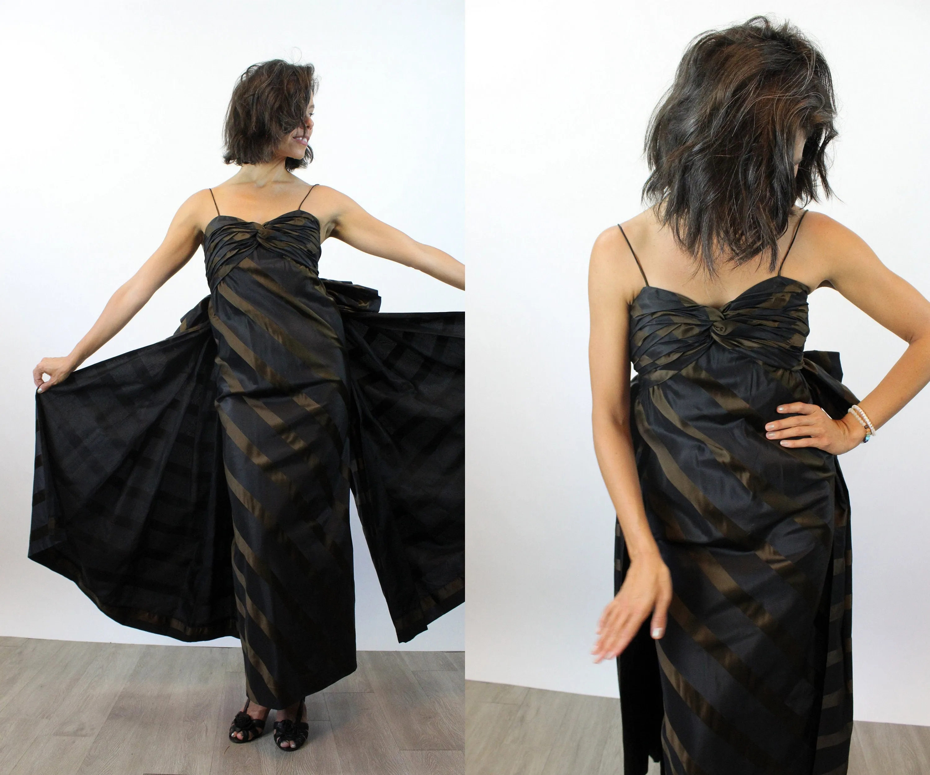 1980s TRACY MILLS striped silk gown xs | new fall