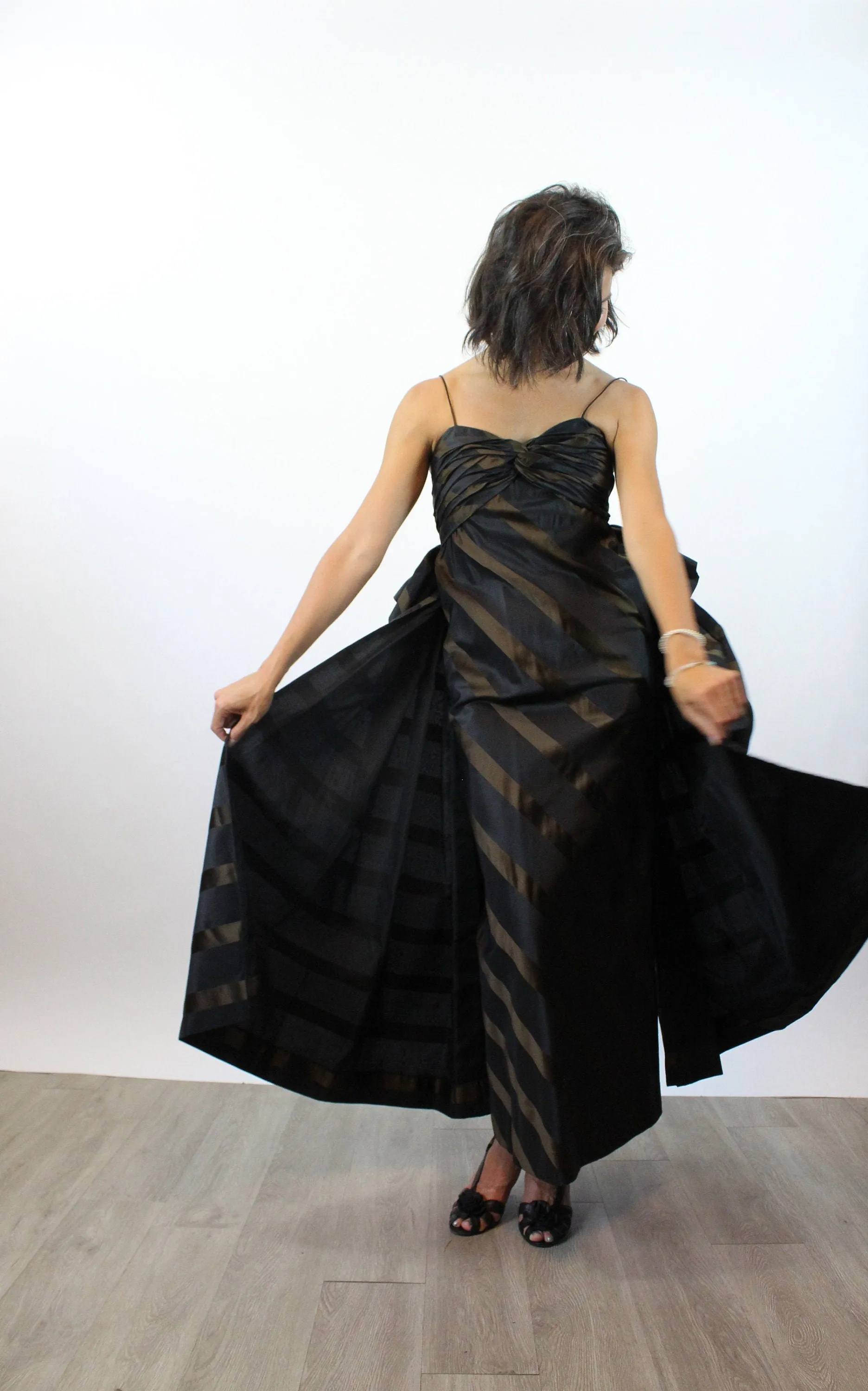 1980s TRACY MILLS striped silk gown xs | new fall