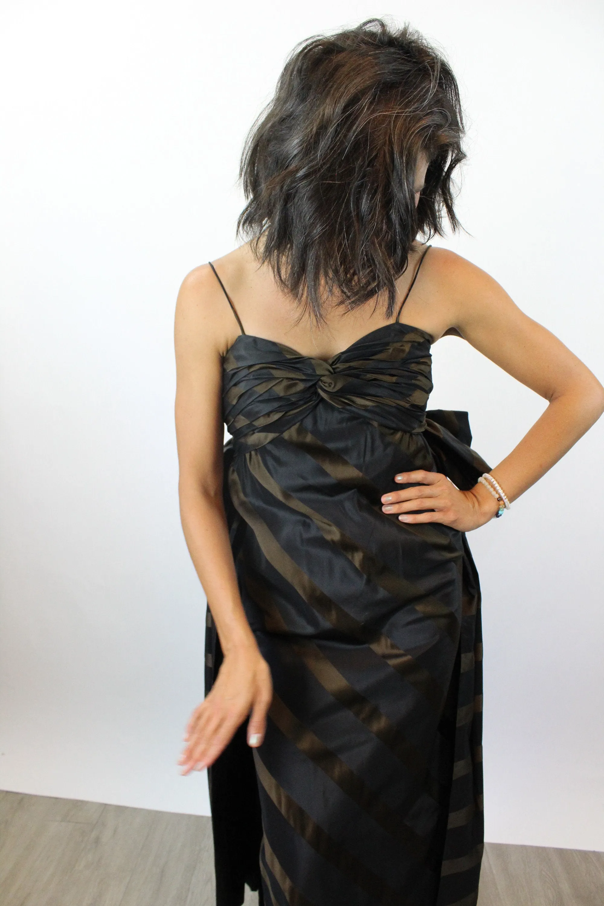 1980s TRACY MILLS striped silk gown xs | new fall