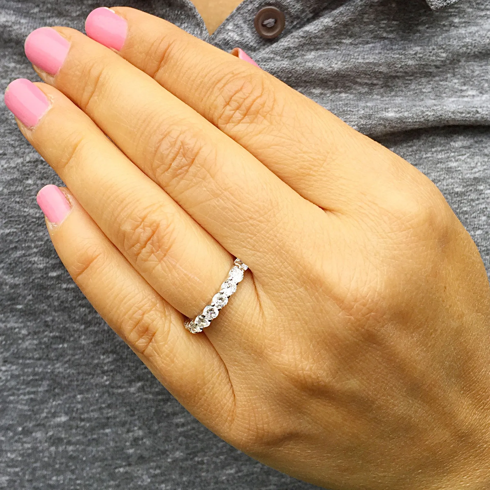 2.00 Carat Women's 14k Solid white gold Round cut eternity diamond band anniversary Wedding, Anniversary, Bridal Natural Diamonds