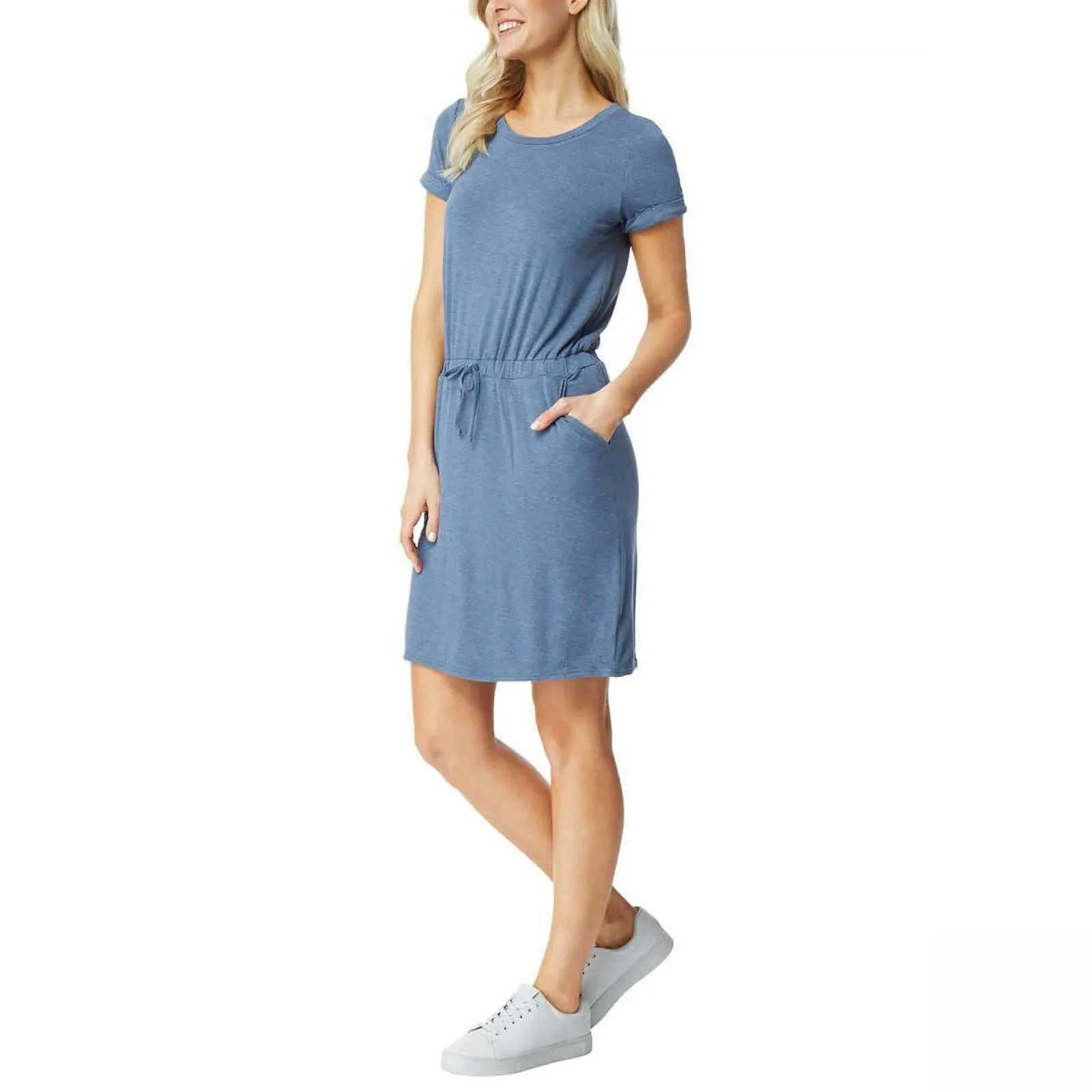 32 Degrees Women's Short Sleeve Drawstring Waist Luxe Knit Dress