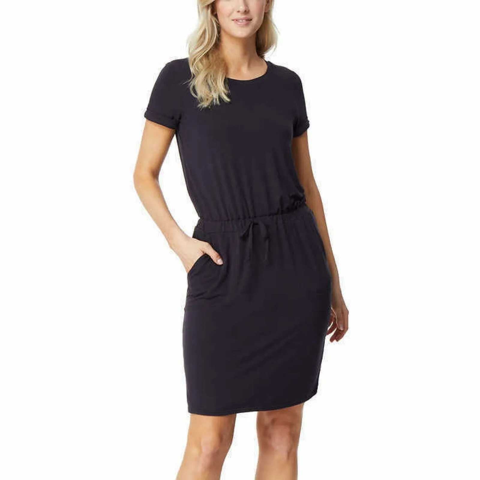 32 Degrees Women's Short Sleeve Drawstring Waist Luxe Knit Dress
