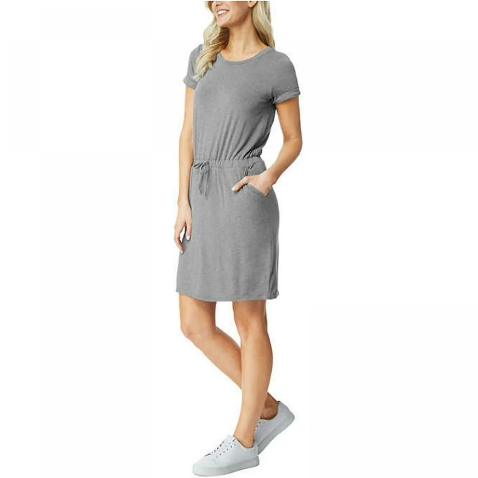 32 Degrees Women's Short Sleeve Drawstring Waist Luxe Knit Dress