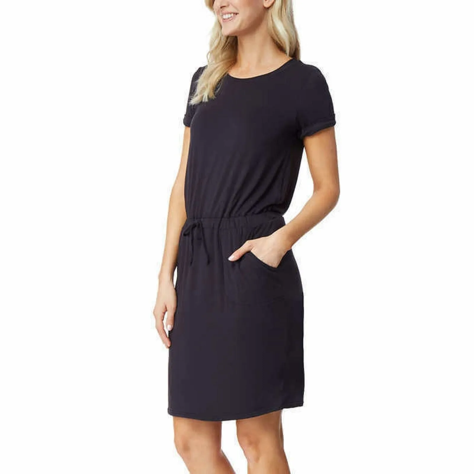 32 Degrees Women's Short Sleeve Drawstring Waist Luxe Knit Dress
