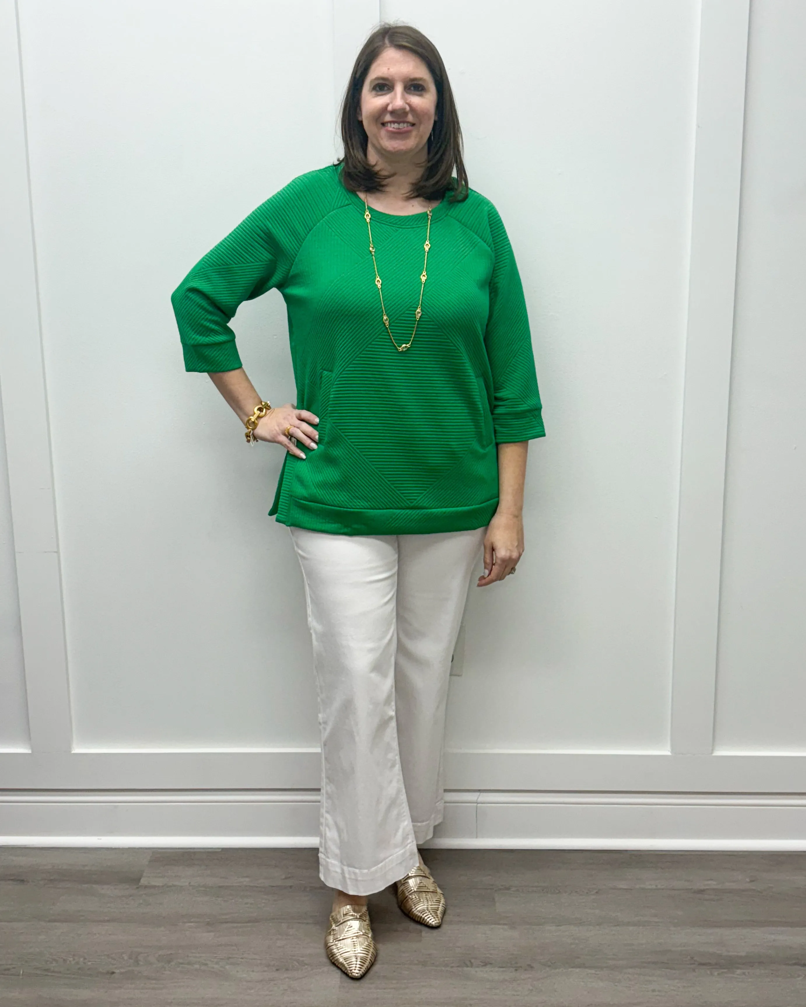 3/4 Sleeve Tunic with Pockets - Kelly
