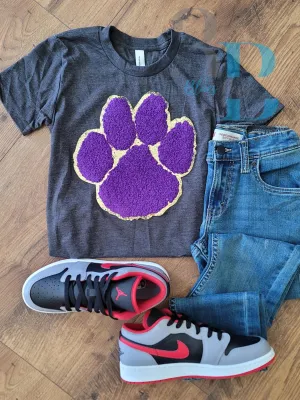 3Blues Designs |   Chenille Adult or Youth Purple Paw Iron-on Patch